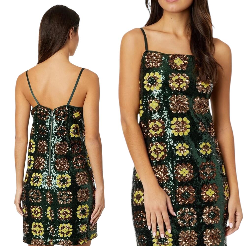JOHNNY WAS Gemini Sequin Dress Sleeveless Mini Sparkle Floral Cocktail Large NWT